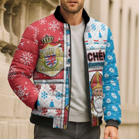 Luxembourg Christmas Bomber Puffer Jacket Kleeschen With Xmas Patterns - Wonder Print Shop