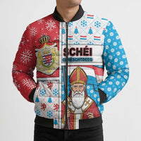 Luxembourg Christmas Bomber Puffer Jacket Kleeschen With Xmas Patterns - Wonder Print Shop