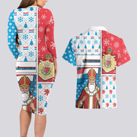 Luxembourg Christmas Couples Matching Long Sleeve Bodycon Dress and Hawaiian Shirt Kleeschen With Xmas Patterns - Wonder Print Shop