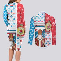 Luxembourg Christmas Couples Matching Long Sleeve Bodycon Dress and Long Sleeve Button Shirt Kleeschen With Xmas Patterns - Wonder Print Shop