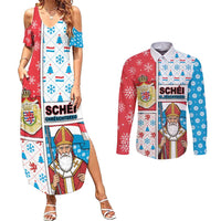 Luxembourg Christmas Couples Matching Summer Maxi Dress and Long Sleeve Button Shirt Kleeschen With Xmas Patterns - Wonder Print Shop