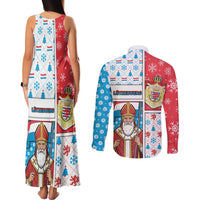 Luxembourg Christmas Couples Matching Tank Maxi Dress and Long Sleeve Button Shirt Kleeschen With Xmas Patterns - Wonder Print Shop