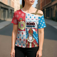 Luxembourg Christmas Cross Shoulder Shirt Kleeschen With Xmas Patterns - Wonder Print Shop