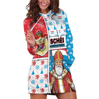 Luxembourg Christmas Hoodie Dress Kleeschen With Xmas Patterns - Wonder Print Shop