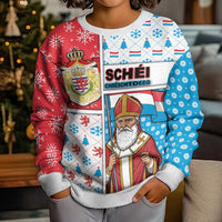 Luxembourg Christmas Kid Ugly Christmas Sweater Kleeschen With Xmas Patterns - Wonder Print Shop