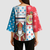 Luxembourg Christmas Kimono Sleeve Blouse Kleeschen With Xmas Patterns - Wonder Print Shop