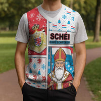 Luxembourg Christmas Knitted V-Neck Vest Kleeschen With Xmas Patterns - Wonder Print Shop