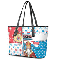 Luxembourg Christmas Leather Tote Bag Kleeschen With Xmas Patterns - Wonder Print Shop