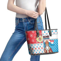 Luxembourg Christmas Leather Tote Bag Kleeschen With Xmas Patterns - Wonder Print Shop