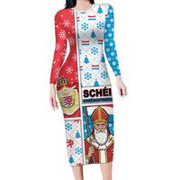 Luxembourg Christmas Long Sleeve Bodycon Dress Kleeschen With Xmas Patterns - Wonder Print Shop