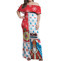 Luxembourg Christmas Off Shoulder Maxi Dress Kleeschen With Xmas Patterns - Wonder Print Shop