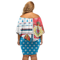 Luxembourg Christmas Off Shoulder Short Dress Kleeschen With Xmas Patterns - Wonder Print Shop
