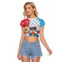 Luxembourg Christmas Raglan Cropped T Shirt Kleeschen With Xmas Patterns - Wonder Print Shop