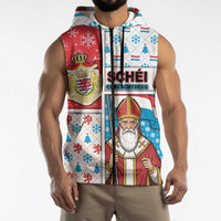 Luxembourg Christmas Sleeveless Zip Hoodie Kleeschen With Xmas Patterns - Wonder Print Shop