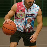 Luxembourg Christmas Sleeveless Zip Hoodie Kleeschen With Xmas Patterns - Wonder Print Shop