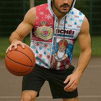 Luxembourg Christmas Sleeveless Zip Hoodie Kleeschen With Xmas Patterns - Wonder Print Shop