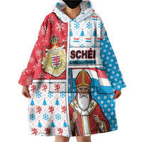 Luxembourg Christmas Wearable Blanket Hoodie Kleeschen With Xmas Patterns - Wonder Print Shop