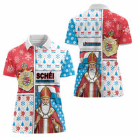 Luxembourg Christmas Women Polo Shirt Kleeschen With Xmas Patterns - Wonder Print Shop