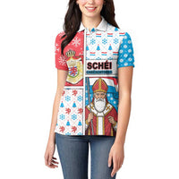 Luxembourg Christmas Women Polo Shirt Kleeschen With Xmas Patterns - Wonder Print Shop