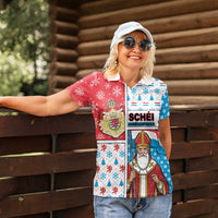 Luxembourg Christmas Women Polo Shirt Kleeschen With Xmas Patterns - Wonder Print Shop