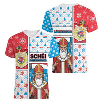 Luxembourg Christmas Women V-Neck T-Shirt Kleeschen With Xmas Patterns - Wonder Print Shop