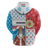 Luxembourg Christmas Zip Hoodie Kleeschen With Xmas Patterns - Wonder Print Shop
