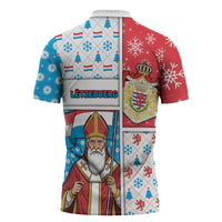 Luxembourg Christmas Zipper Polo Shirt Kleeschen With Xmas Patterns - Wonder Print Shop