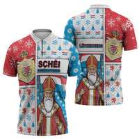 Luxembourg Christmas Zipper Polo Shirt Kleeschen With Xmas Patterns - Wonder Print Shop