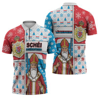 Luxembourg Christmas Zipper Polo Shirt Kleeschen With Xmas Patterns - Wonder Print Shop