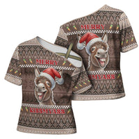 Donkey Christmas Cross Shoulder Shirt Merry Kiss My Ass - Wonder Print Shop