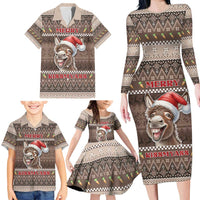 Donkey Christmas Family Matching Long Sleeve Bodycon Dress and Hawaiian Shirt Merry Kiss My Ass - Wonder Print Shop