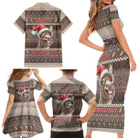 Donkey Christmas Family Matching Short Sleeve Bodycon Dress and Hawaiian Shirt Merry Kiss My Ass - Wonder Print Shop