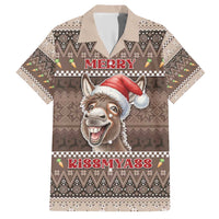 Donkey Christmas Family Matching Short Sleeve Bodycon Dress and Hawaiian Shirt Merry Kiss My Ass - Wonder Print Shop
