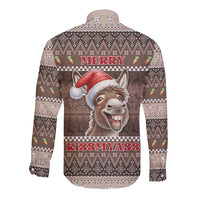 Donkey Christmas Long Sleeve Button Shirt Merry Kiss My Ass - Wonder Print Shop