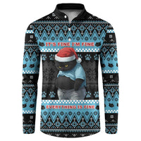 Cat Christmas Button Sweatshirt It’s Fine I’m Fine Everything Is Fine - Wonder Print Shop