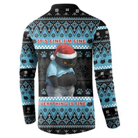 Cat Christmas Button Sweatshirt It’s Fine I’m Fine Everything Is Fine - Wonder Print Shop