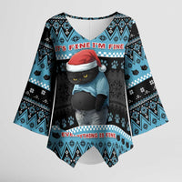 Cat Christmas Kimono Sleeve Blouse It’s Fine I’m Fine Everything Is Fine - Wonder Print Shop