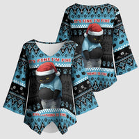 Cat Christmas Kimono Sleeve Blouse It’s Fine I’m Fine Everything Is Fine - Wonder Print Shop