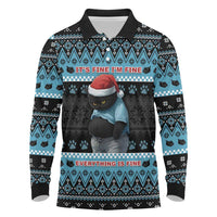 Cat Christmas Long Sleeve Polo Shirt It’s Fine I’m Fine Everything Is Fine - Wonder Print Shop