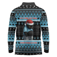 Cat Christmas Long Sleeve Polo Shirt It’s Fine I’m Fine Everything Is Fine - Wonder Print Shop
