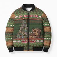 Book Lovers Christmas Bomber Puffer Jacket Gingerbread With Xmas Book Tree - Wonder Print Shop