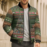 Book Lovers Christmas Bomber Puffer Jacket Gingerbread With Xmas Book Tree - Wonder Print Shop