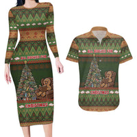 Book Lovers Christmas Couples Matching Long Sleeve Bodycon Dress and Hawaiian Shirt Gingerbread With Xmas Book Tree - Wonder Print Shop