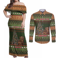 Book Lovers Christmas Couples Matching Off Shoulder Maxi Dress and Long Sleeve Button Shirt Gingerbread With Xmas Book Tree - Wonder Print Shop