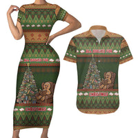 Book Lovers Christmas Couples Matching Short Sleeve Bodycon Dress and Hawaiian Shirt Gingerbread With Xmas Book Tree - Wonder Print Shop
