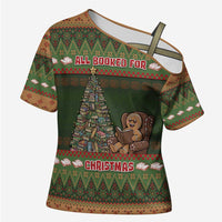 Book Lovers Christmas Cross Shoulder Shirt Gingerbread With Xmas Book Tree - Wonder Print Shop