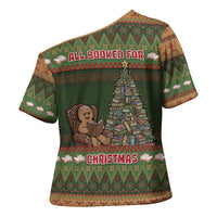Book Lovers Christmas Cross Shoulder Shirt Gingerbread With Xmas Book Tree - Wonder Print Shop