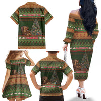 Book Lovers Christmas Family Matching Off The Shoulder Long Sleeve Dress and Hawaiian Shirt Gingerbread With Xmas Book Tree - Wonder Print Shop