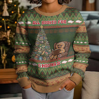 Book Lovers Christmas Kid Ugly Christmas Sweater Gingerbread With Xmas Book Tree - Wonder Print Shop