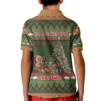 Book Lovers Christmas Kid Polo Shirt Gingerbread With Xmas Book Tree - Wonder Print Shop